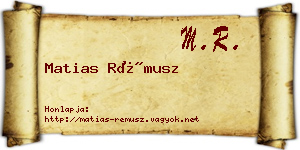 Matias Rémusz névjegykártya